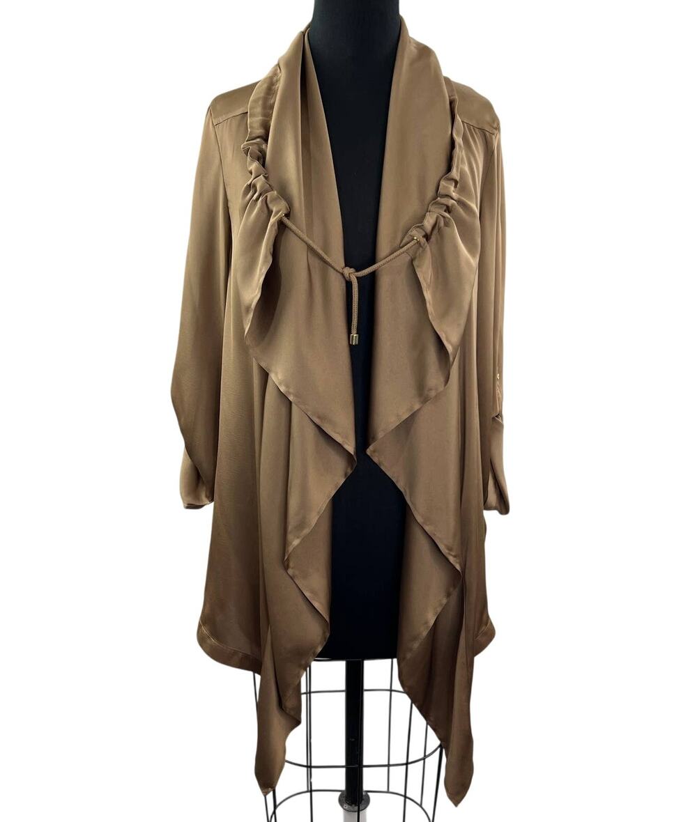 NWT Chico's Tan Silky Draped Anorak Jacket Drawstring Collar Brown 570137458 1 M